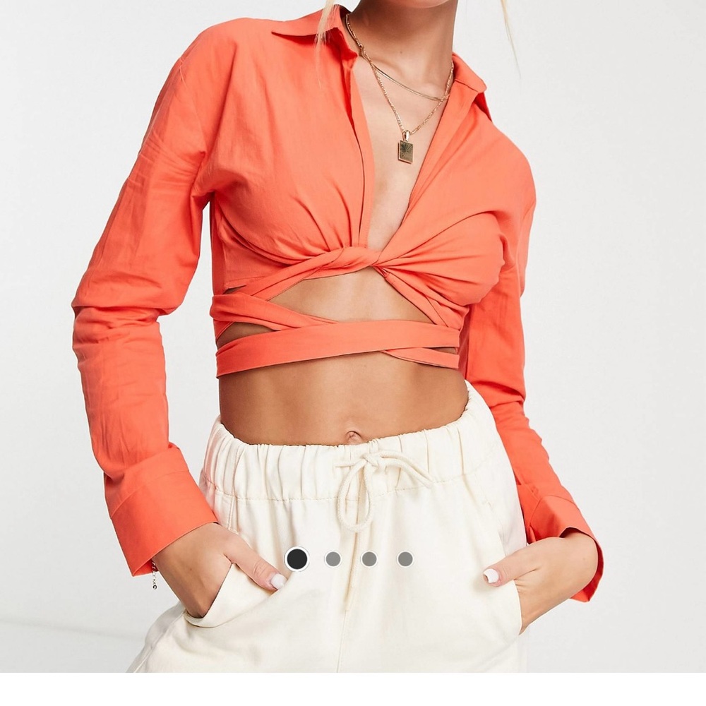 Tie waist long sleeve top